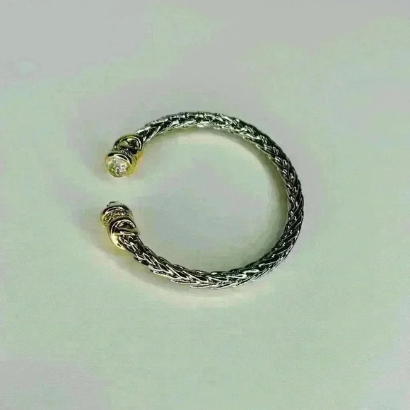 TWO TONE BRAIDED CLEAR CZ CUFF - Picture 6 of 7